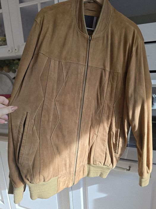 Kurtka ze skóry naturalnej zamsz XL męska bomber pilotka brązowa