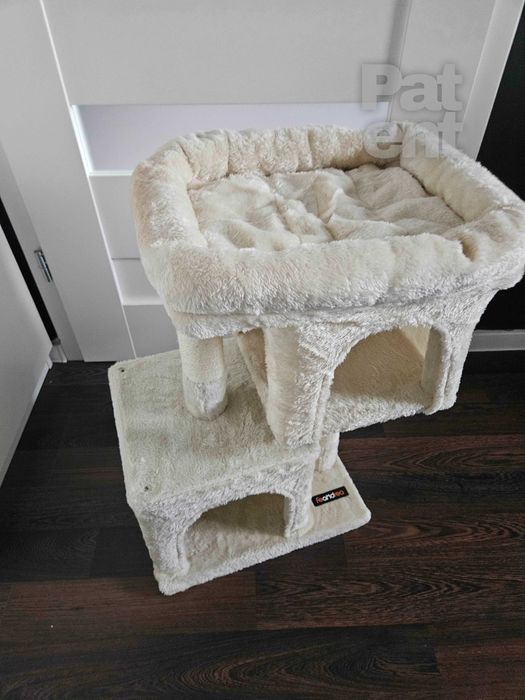 Drapak dla kota kompaktowy 67 cm beżowy domek słupek legowisko