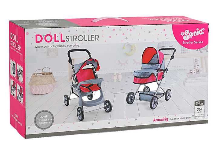 Металева Коляска для ляльок до 50 см, зі столиком, з кошиком, складана