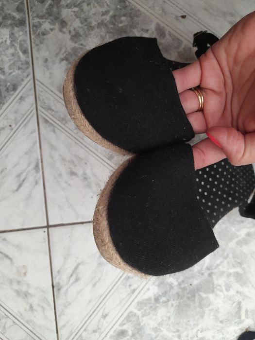 F&F czarne bawełniane espadryle na koturnie klinie 39