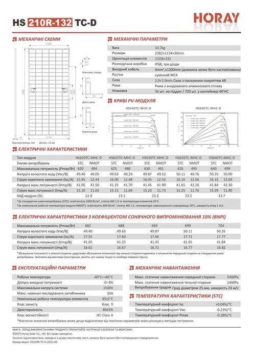 Сонячні панелі HORAY Solar 630W HS630TC-MHC-D