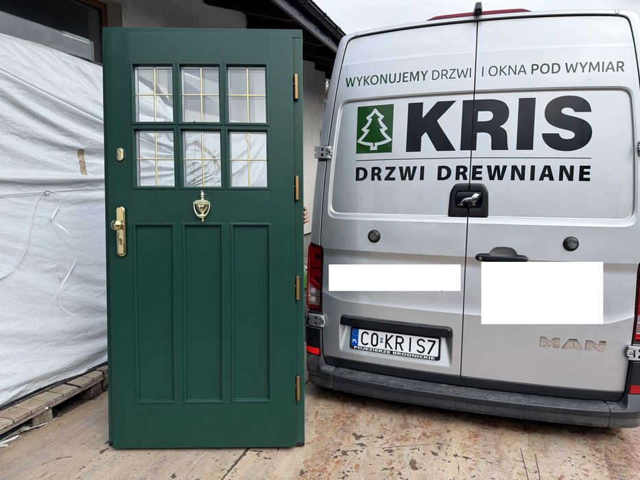 Drzwi zewnętrzne drewniane OD RĘKI zielone Angielskie  Cała Polska