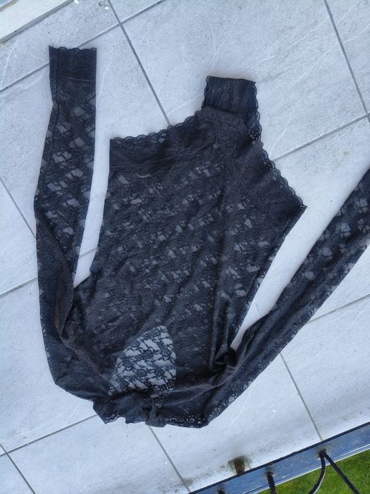 Czarne body koronkowe koronka vintage XS S