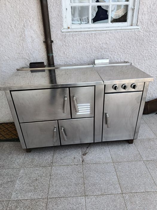 Fogão a lenha e gás  em Inox