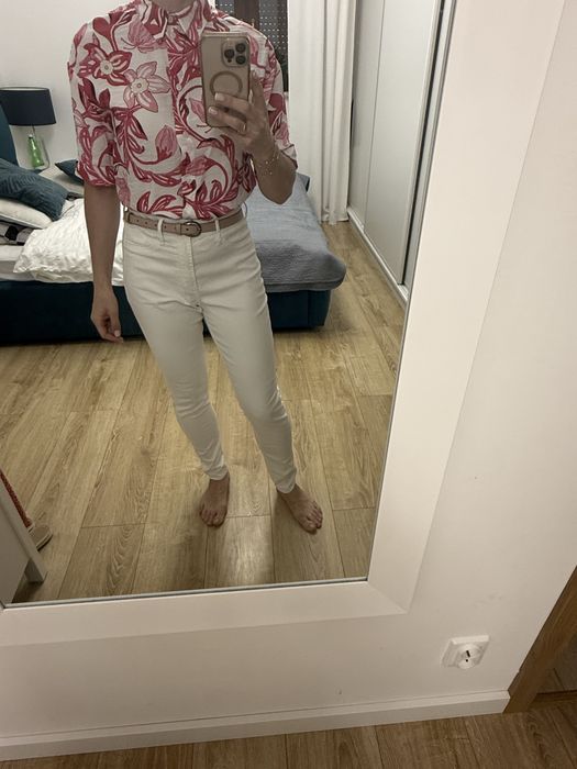 Spodnie biale damskie H&M 29 wysoki stan klasyk