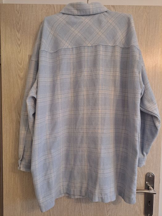 Koszula długa damska kurtka krata baby blue 48 50 plus size płaszczyk