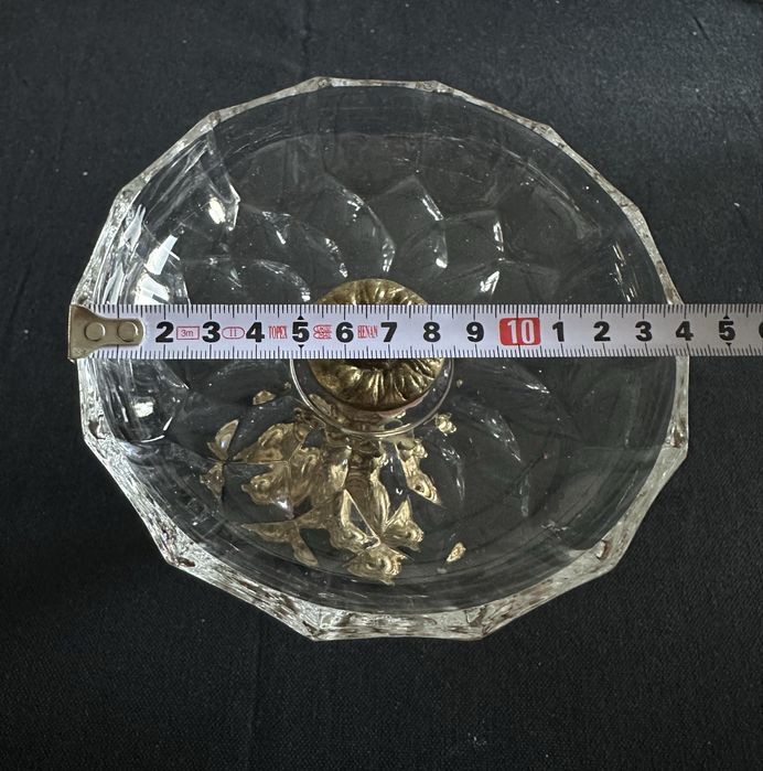 Patera miska na mosiężnej nodze kryształowa PRL antyk bardzo stara