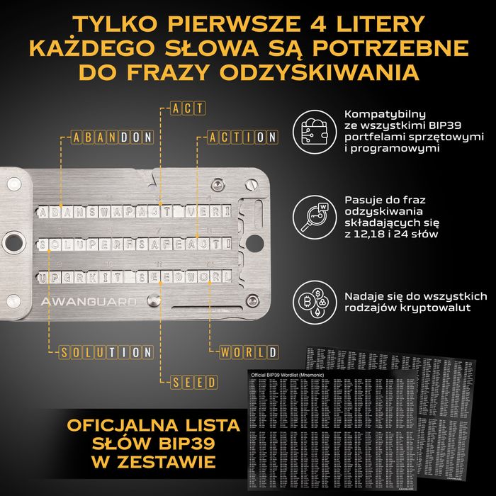 AWANGUARD Premiere - Portfel Kryptowalut, Seed Phrase Backup Wallet