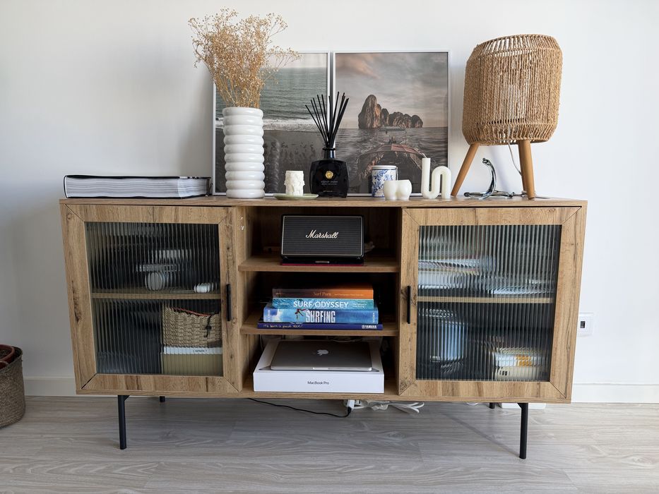 SKLUM Aparador em MDF e Vidro Ipek – Cor Madeira Reciclada