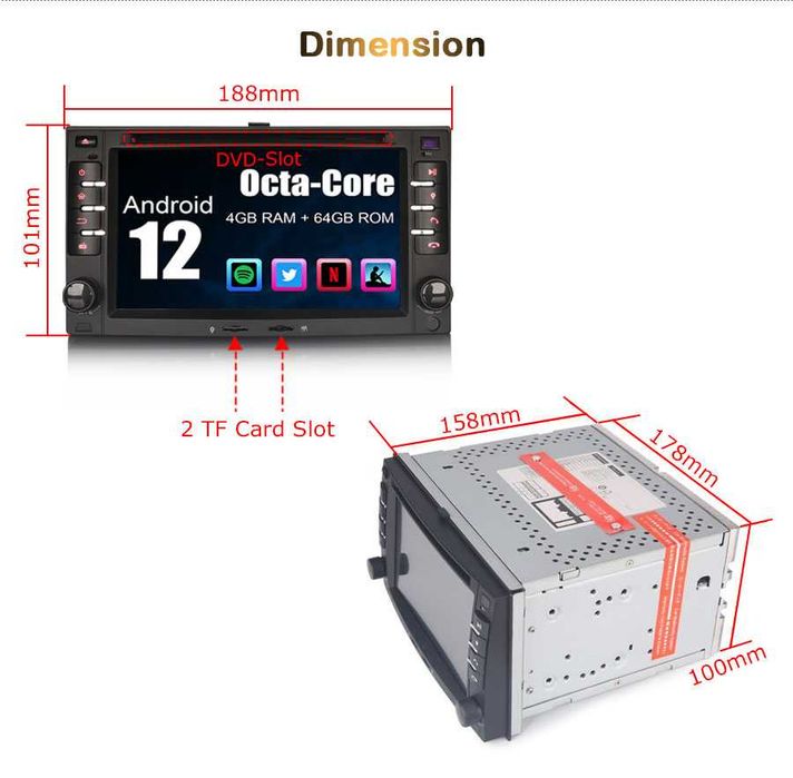 Auto-rádio 2 din Android 14 Peugeot / Honda / Kia / Fiat / Citroen