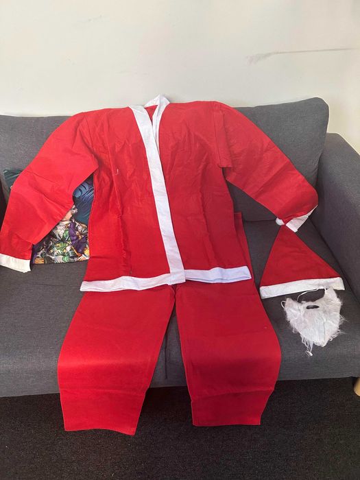 Strój Mikołaja - czapka, broda, kurtka, spodnie, pasek