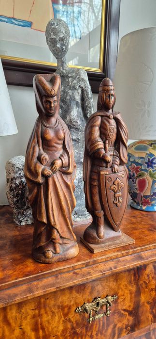 Antyczne rzeźby w drewnie figury rycerz księżna neogotyk antyk