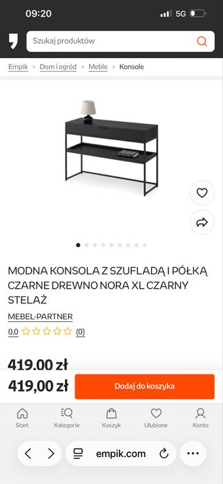 Konsola / stolik z szufladą i półką czarna