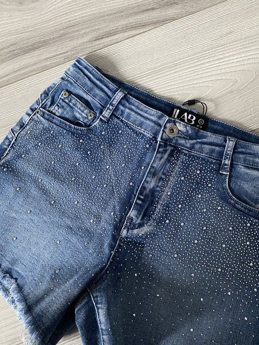 Nowe szorty jwnasowe damskie krotkie spodenki z krysztalkami crystal