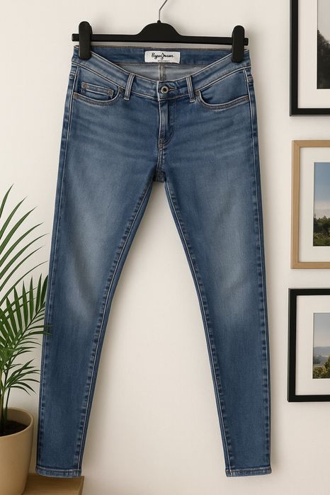 Pepe Jeans skinny 28 niebieskie średni stan