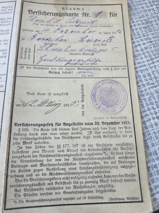 Orginalna Niemiecka karta ubezpieczeniowa