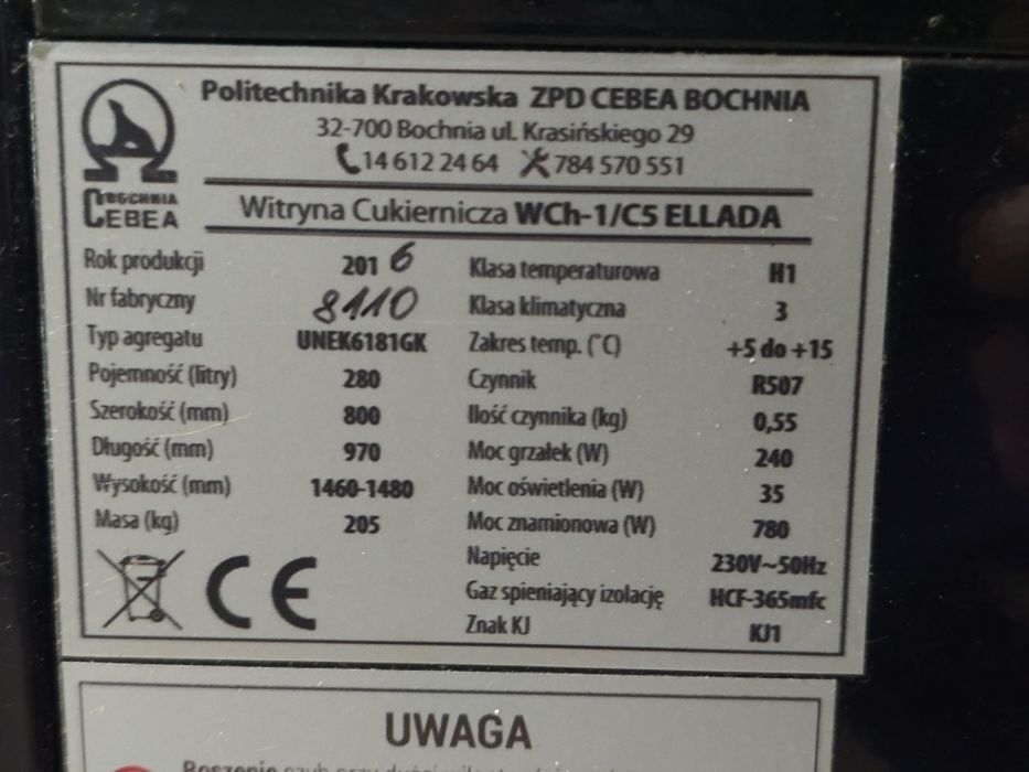 Witryna chłodnicza cukiernicza Cebea Bochnia Ellada