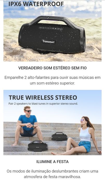 Coluna de Som Tronsmart Bang Max, potente 130W À prova d'água IPX6