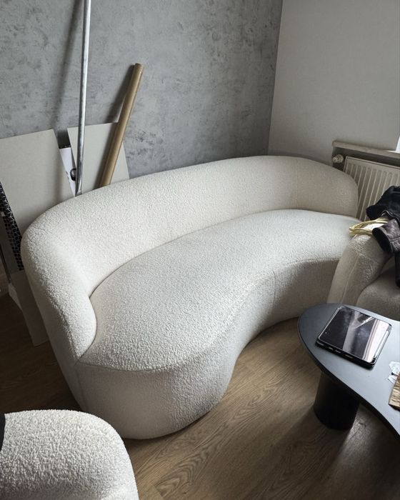 Futrzasta designerska sofa + dwa fotele