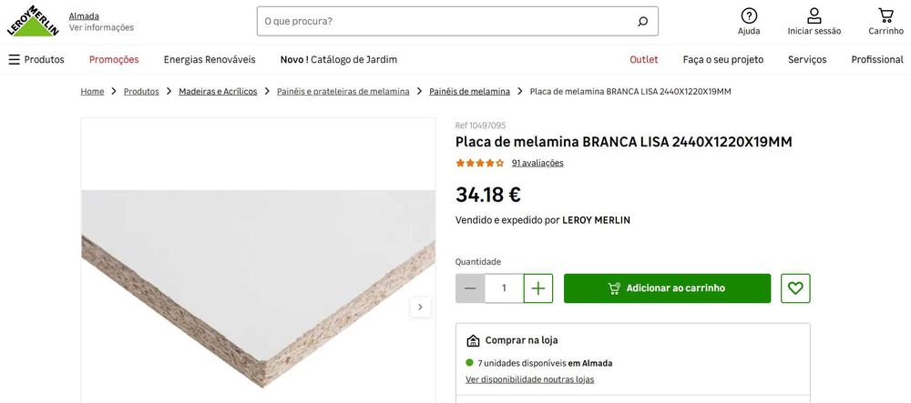 PLACAS MELAMINA branca 2,44mX1,22mX19mm NOVAS [c/ marcas de stockagem]