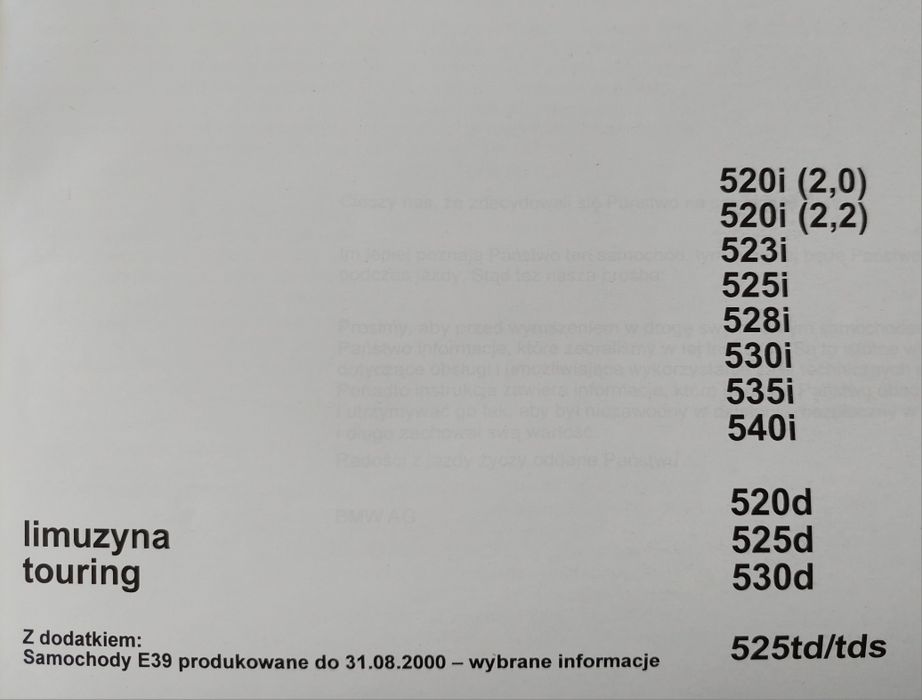 Instrukcja obsługi po polsku BMW E39 limuzyna touring