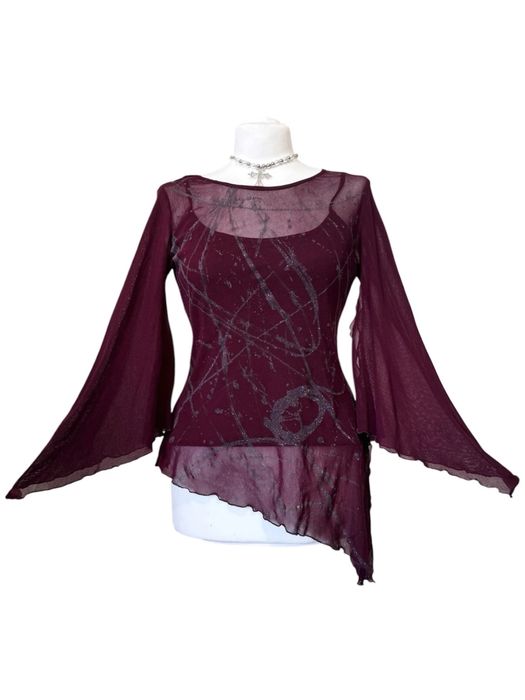 Asymetryczny top rękawy nietoperza unikat vintage witch whimsygoth