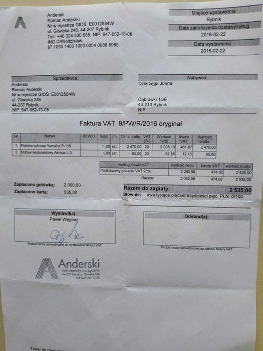 Pianino cyfrowe Yamaha P-115 z kompletem akcesoriów