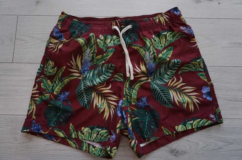 bordowe szorty kąpielowe z siateczką~ kwiaty~ h&m r.36