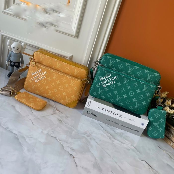 Louis Vuitton Trio сумка мужская кожаная зеленая желтая