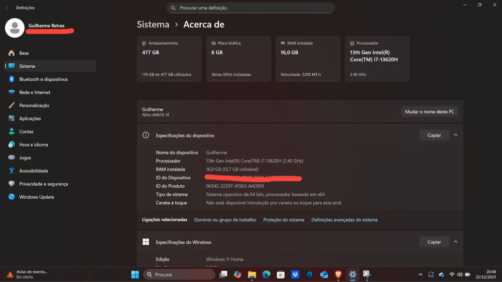 ACER NITRO V15 - COM GARANTIA