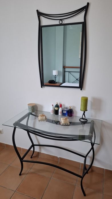 Consola de vidro mais espelho
