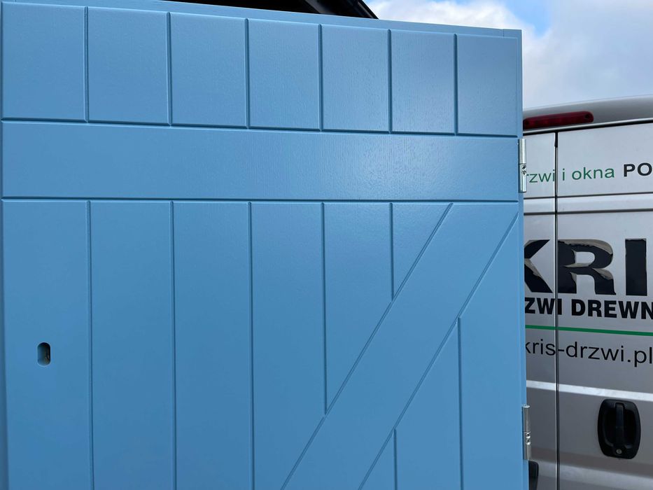 Drzwi zewnętrzne drewniane ocieplane niebieskie wszystkie kolory