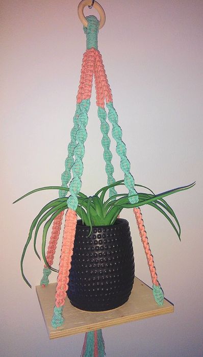 Painel macramé base madeira