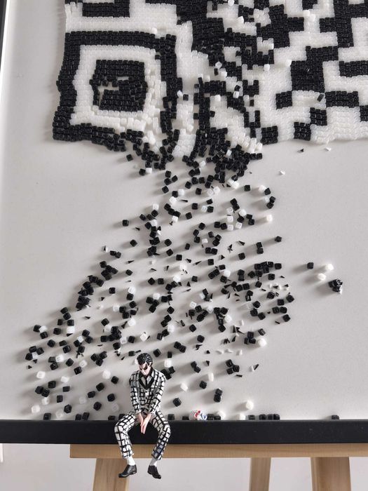 QR Code 3D Obraz, Black and White Art, Minimalistyczny, Surrealistyczny