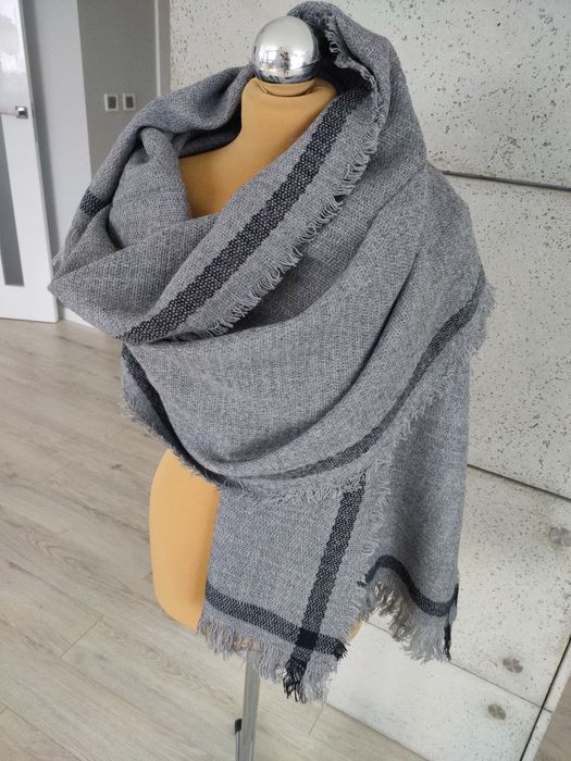 Nowy mięsisty długi szary ciepły szal szalik chusta