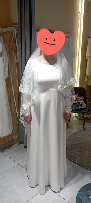 Suknia ślubna 48-50 r. Królewski atlas + welon