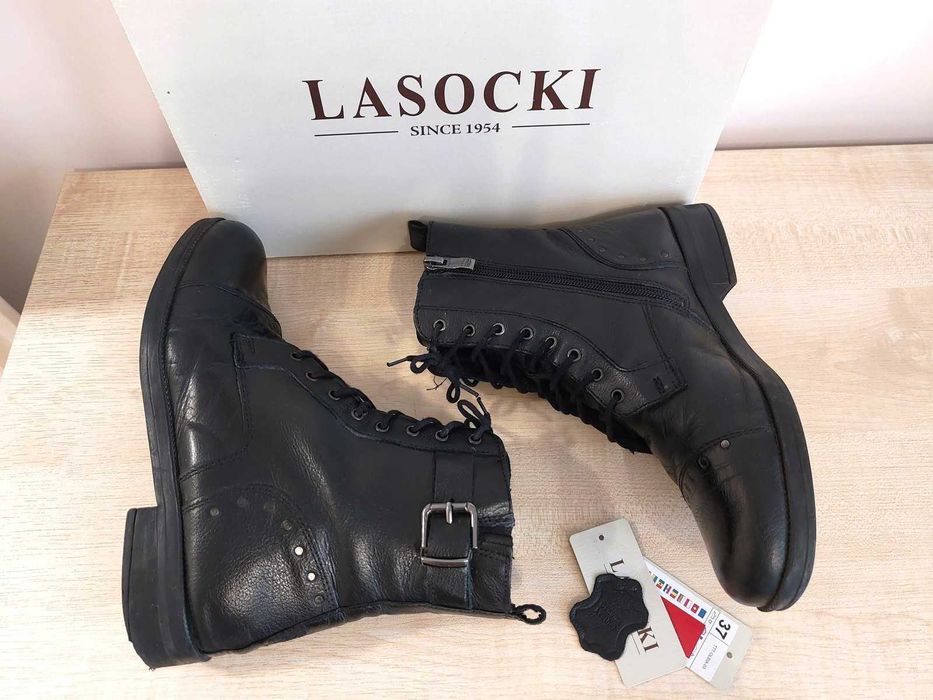 Trzewiki czarne 37 Lasocki skórzane skóra botki kozaki