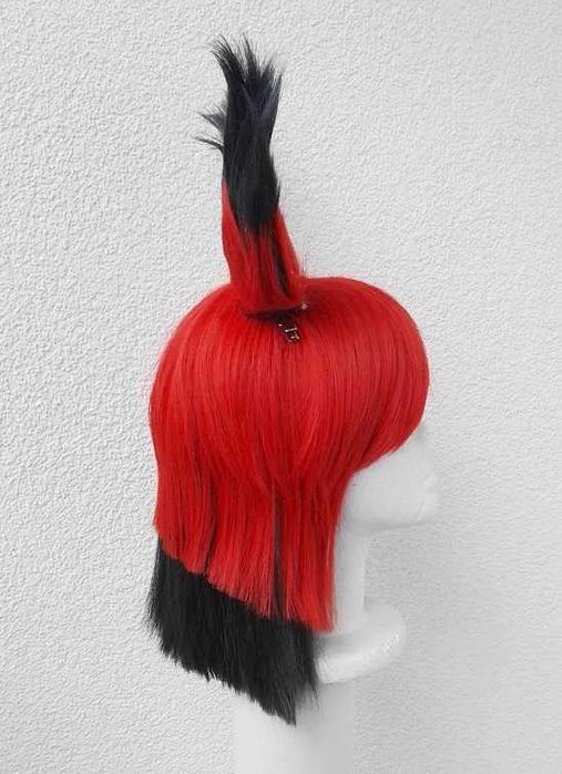 Alastor Hazbin Hotel czerwona peruka cosplay wig z uszkami uszami
