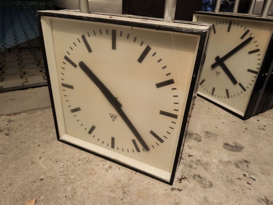 Zegar dworcowy kolejowy Pragotron obustronny, oryginał retro, UNIKAT!