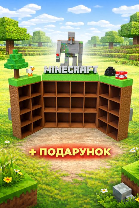 Minecraft Стенд для фігурок великий Поличка для Kinder joy Майнкрафт