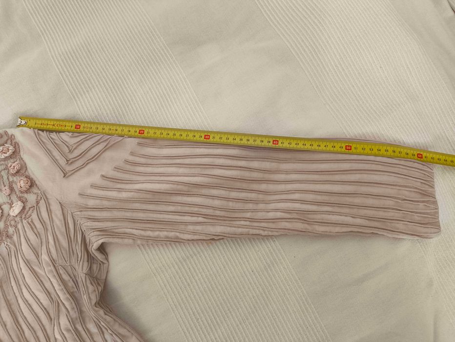 żakiet blezer narzutka beż róż krem kwiaty M 38 - L 40 Cream