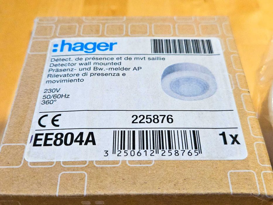 1x Detetor movimento 360° HAGER EE804A saliente creme – NOVO