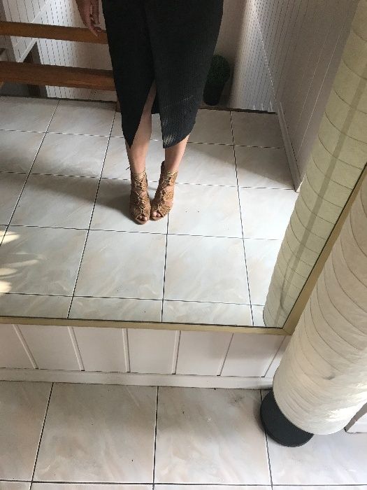 Botki Sandaly zamszowe camel do kostki 38 wiazane obcas