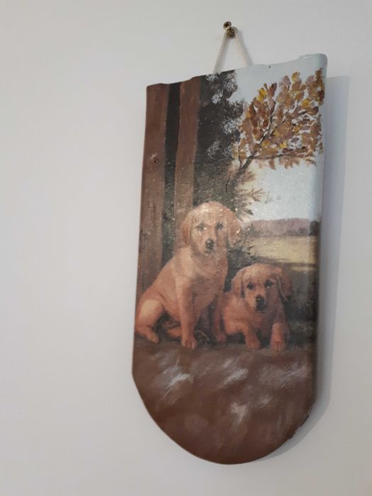 Obraz na starej dachówce malowany