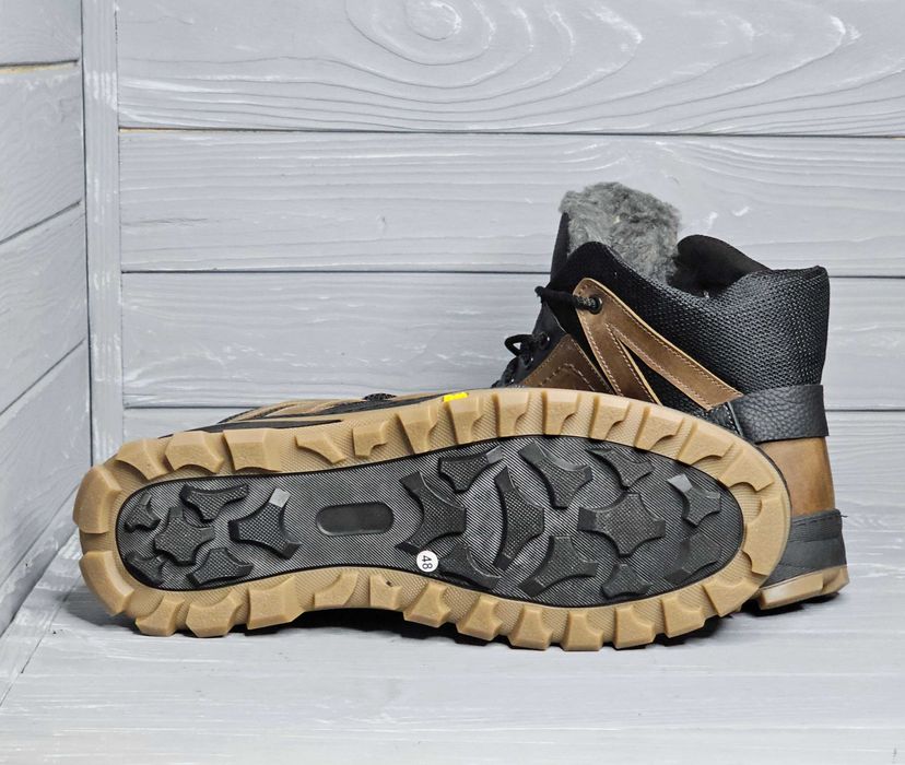 39-50р! Кожаные мужские прошитые черные коричные зимние ботинки баталы