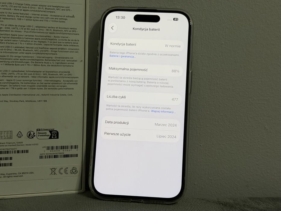 iPhone 15 Pro, 88%, Black Titanium, 128gb, bdb stan!