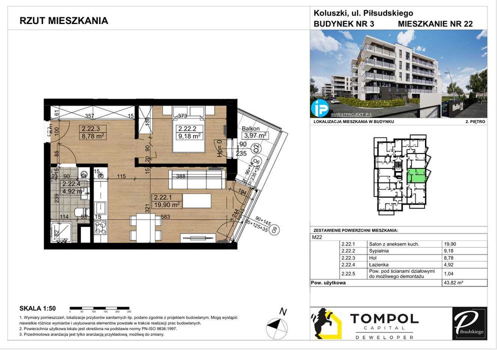 Osiedle Piłsudskiego III ETAP Koluszki | nowe mieszkanie 42,78 m² - Widok 2