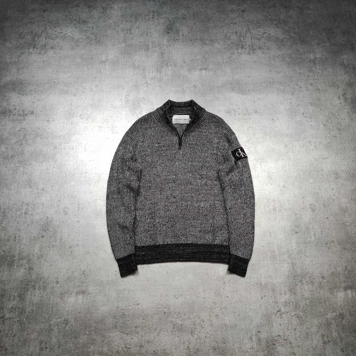 MĘSKI PREMIUM Sweter Pleciony Suwak Calvin Klein CK Logo Rękaw Classic