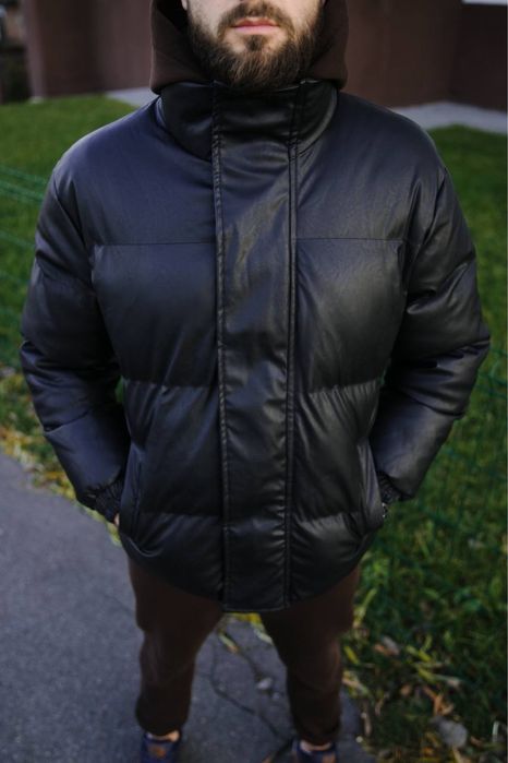Чоловіча зимова шкіряна куртка чорна