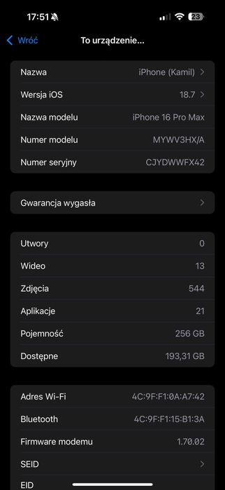 iPhone 16 Pro Max 73 cykle ładowania
